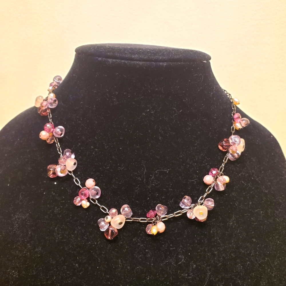 Lucite Amethyst Color Bead Adjustable Gunmetal Link Choker